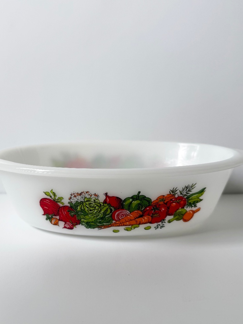 Vintage Glasbake Vegetable Pattern Casserole Baking Dish J514 2 Qt Made in USA